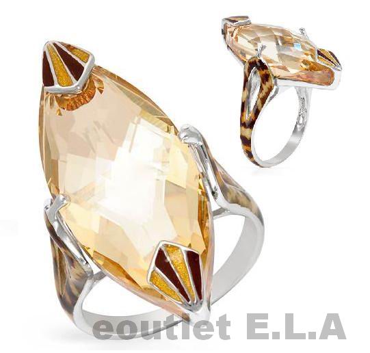 33x14mm YELLOW SWAROVSKI CRYSTAL ENAMEL SILVER RING-sz 8